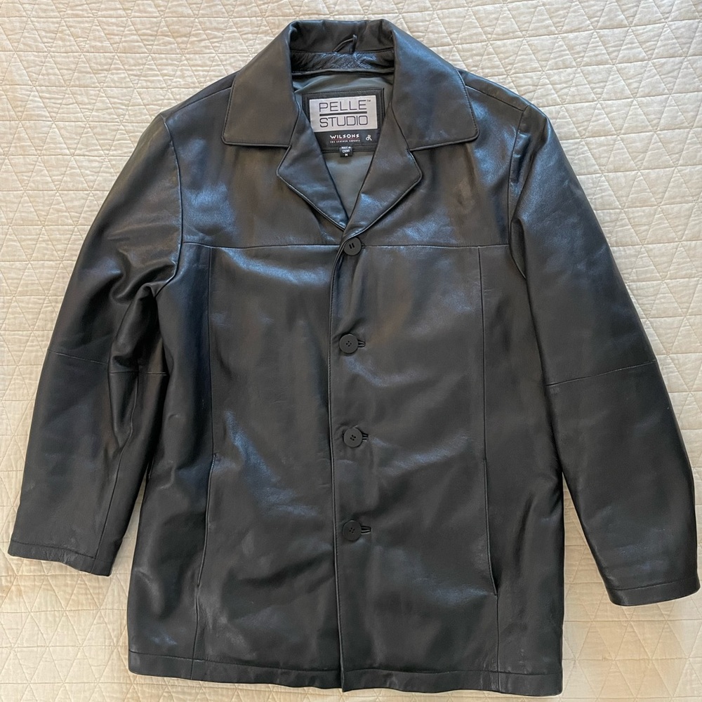 PELLE STUDIO x WILSONS Vintage Full Button Leather Car Coat in Black Size M